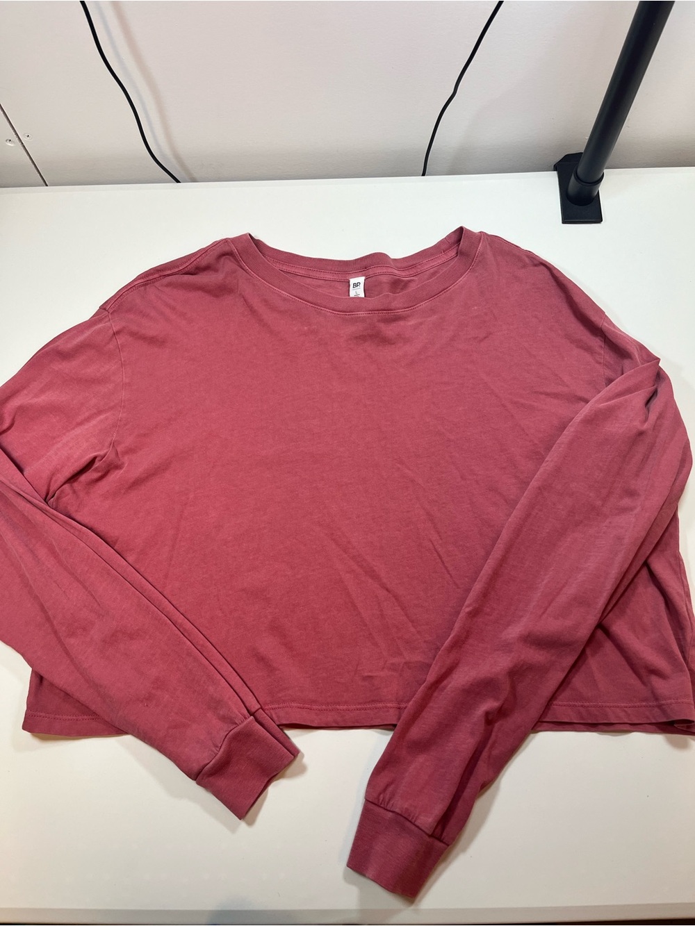BP Long Sleeve Cropped T-Shirt Women’s Large Pink Mauve 100% Cotton Basic